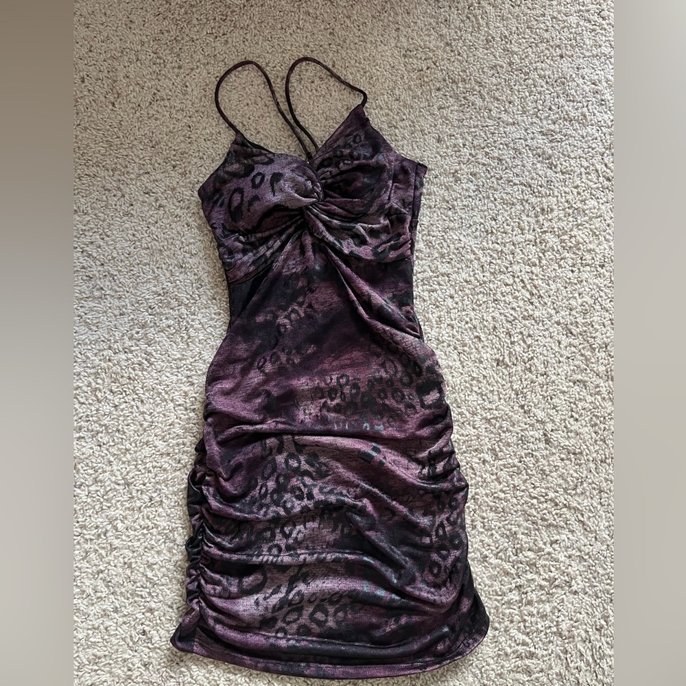 Purple leopard print mini dress